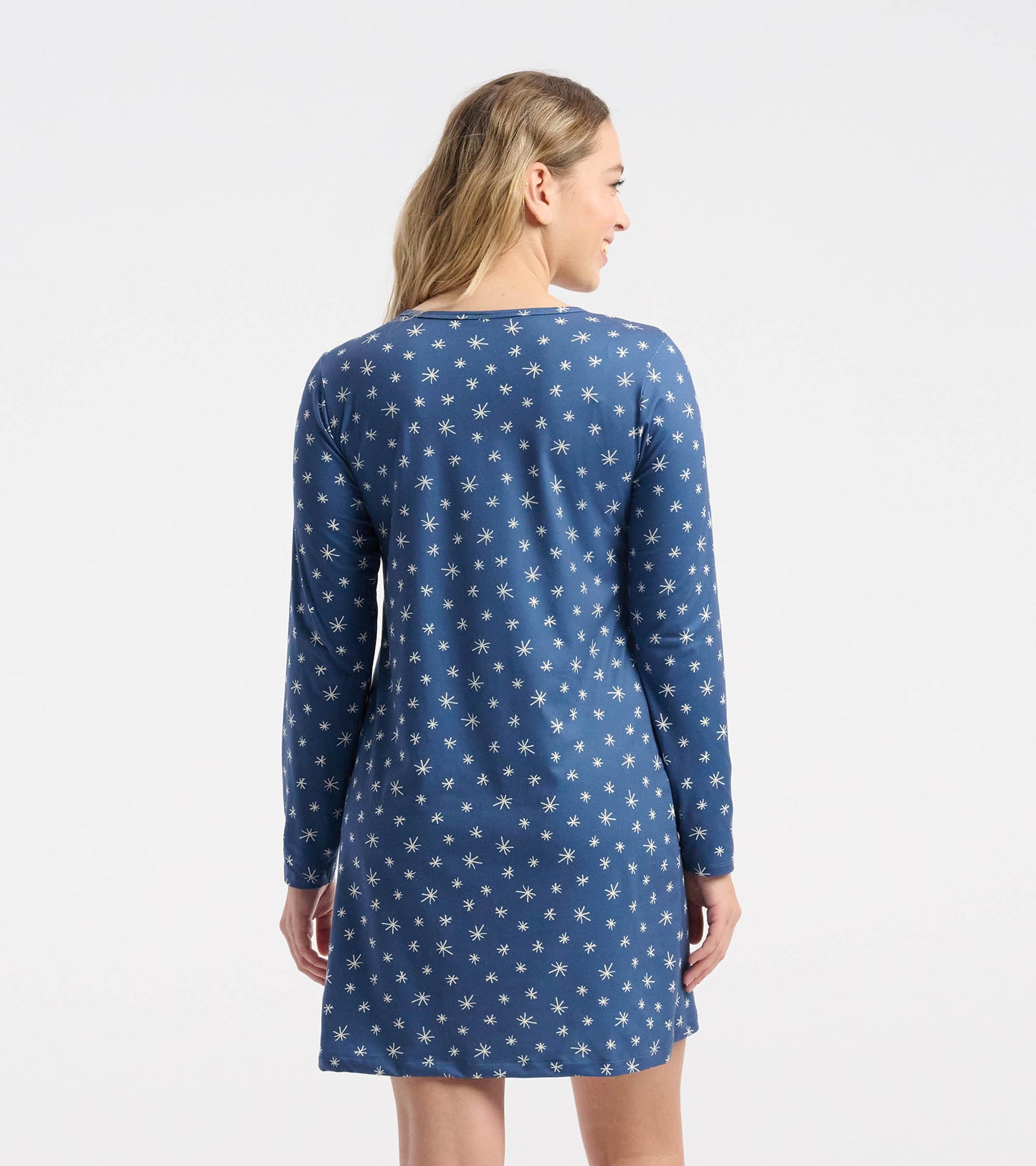 Women's Blue Snowflakes Polyknit Long Sleeve Nightshirt