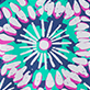 View Women's Sundial Mandala T-Shirt Dress - Abstract floral pattern with pink and white petal shapes on a blue background