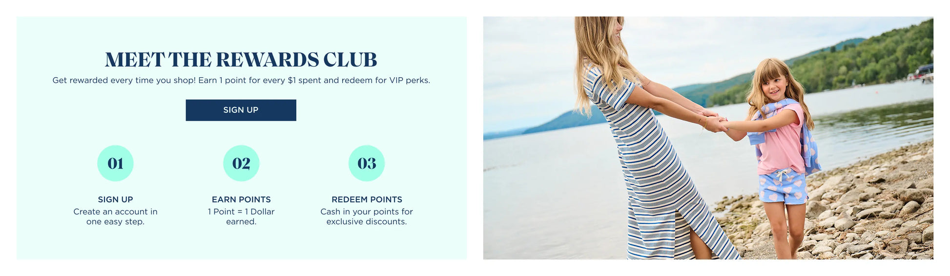 Promotes the Rewards Club loyalty program and sign-up. With "Meet the Rewards Club" text.