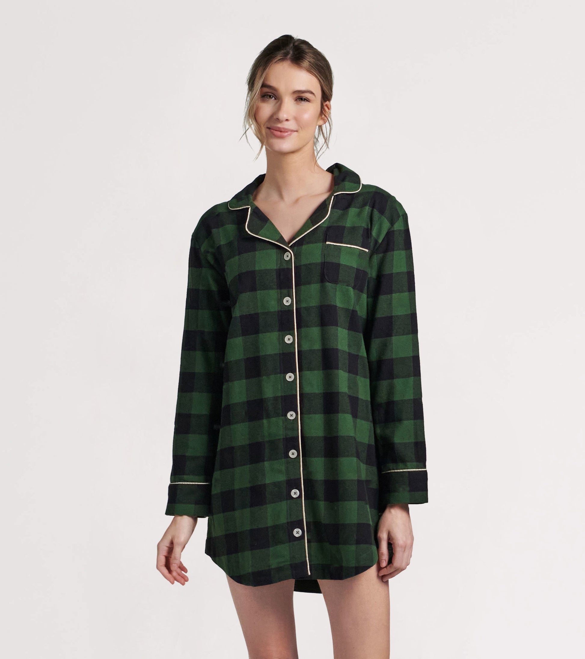 Forest Green Plaid Women's Flannel Nightdress XS Forest Green Plaid Women's Flannel Nightdress XS