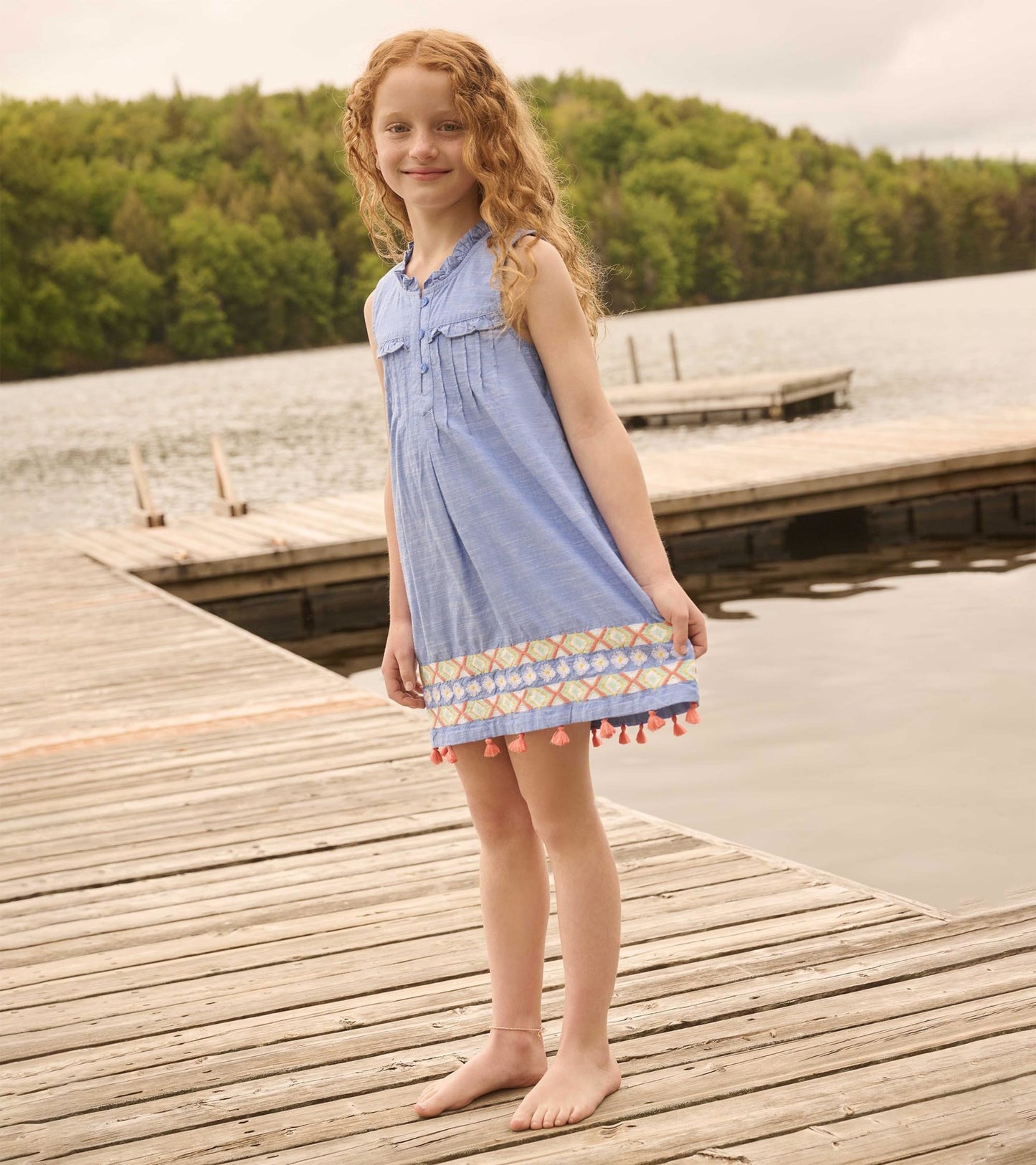 Girls Chambray Pintuck Dress