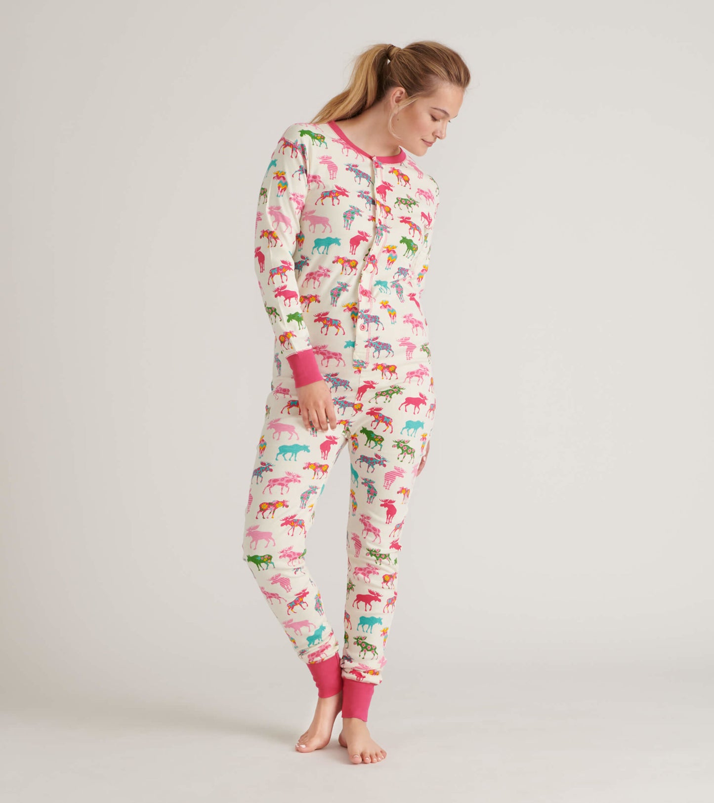 Patterned Moose Adult Union Suit