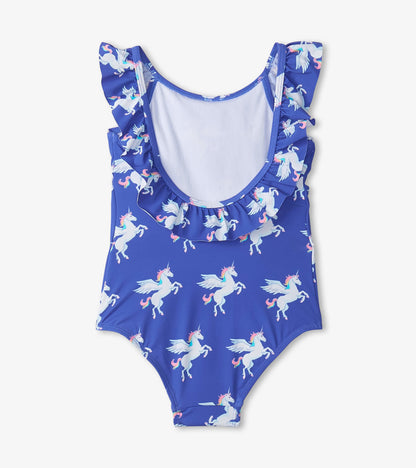 Girls Dazzling Unicorn Ruffle Sleeve Swimsuit