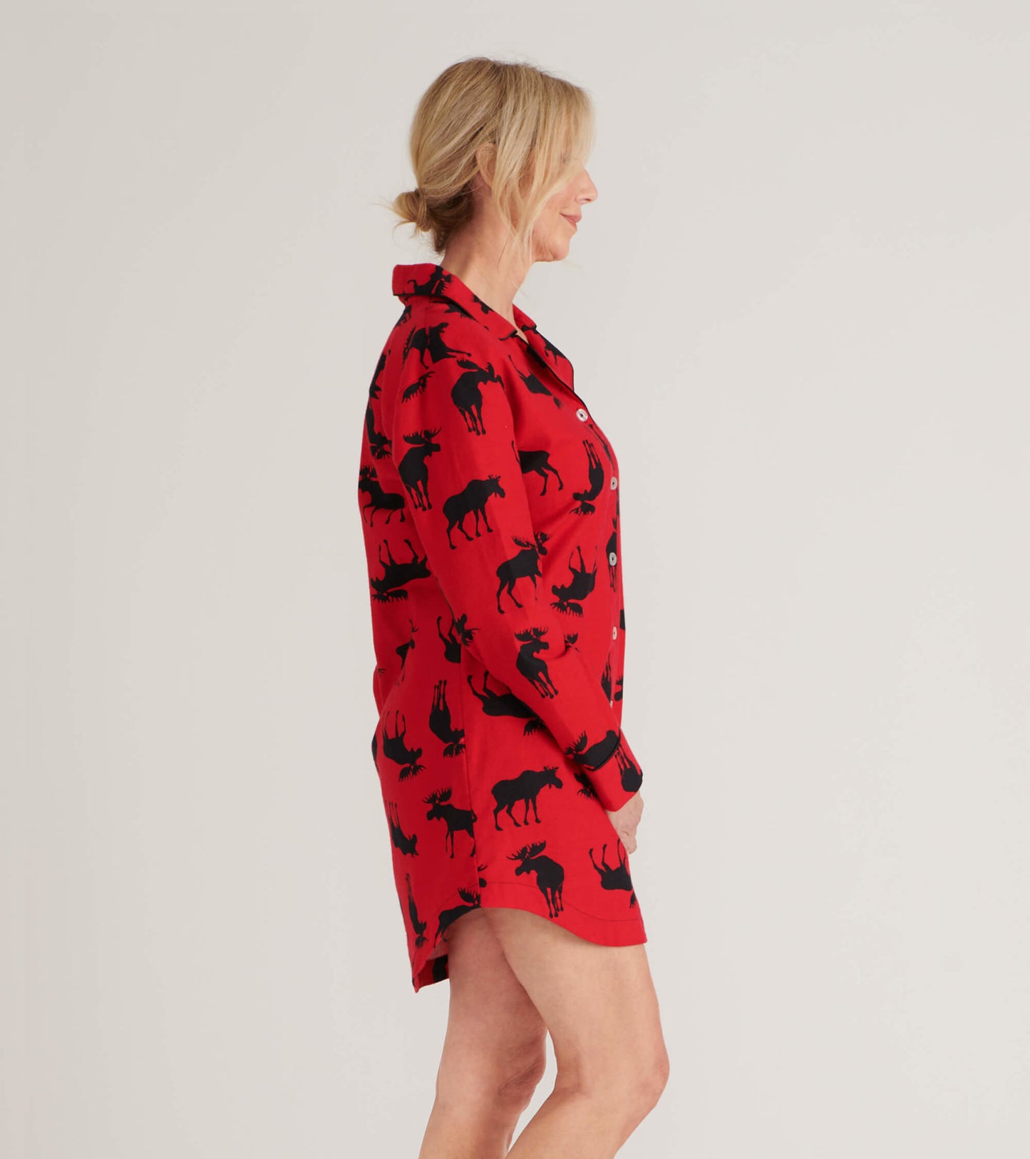 Women's Moose On Red Flannel Nightgown