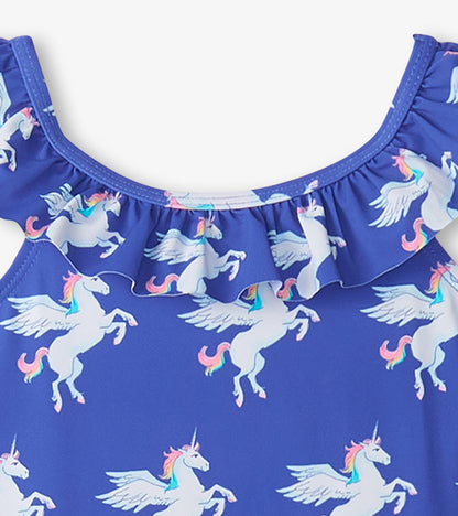 Girls Dazzling Unicorn Ruffle Sleeve Swimsuit