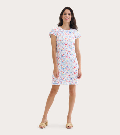 Women's Sailboat Print Crew Neck T-Shirt Dress