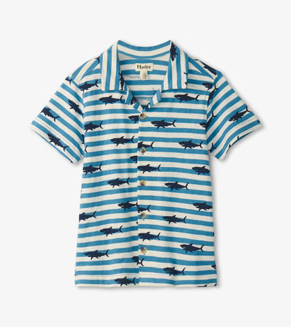 Boys Shark Stripes Jersey Button Down