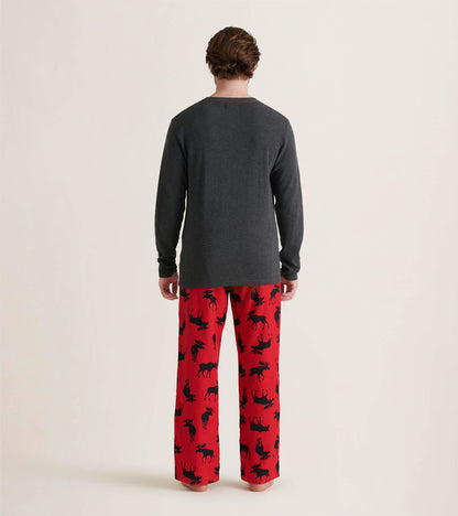 Men's Moose On Red Flannel Pajama Pants