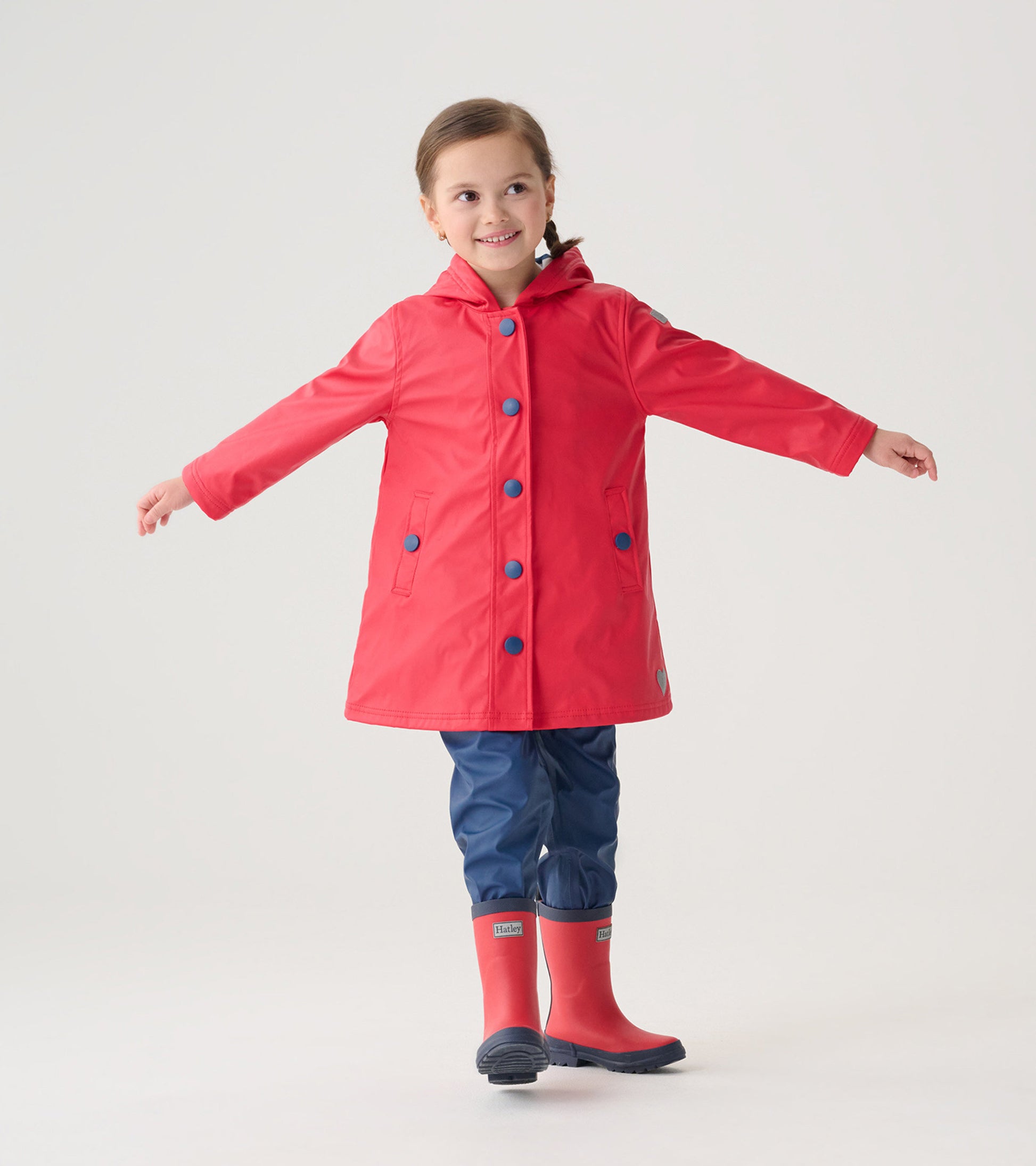 Kids Red Navy Button-Up Rain Jacket - Main Image