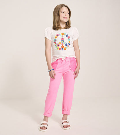 Girls Peace Flower Twisted Sleeve Tee