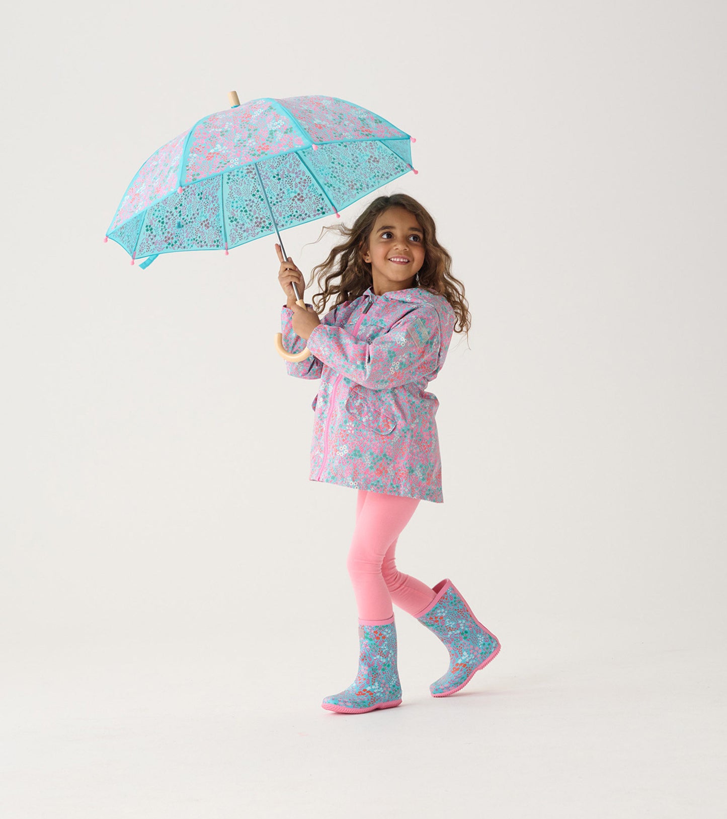 Girls Ditsy Floral Zip-Up Lightweight Rain Jacket