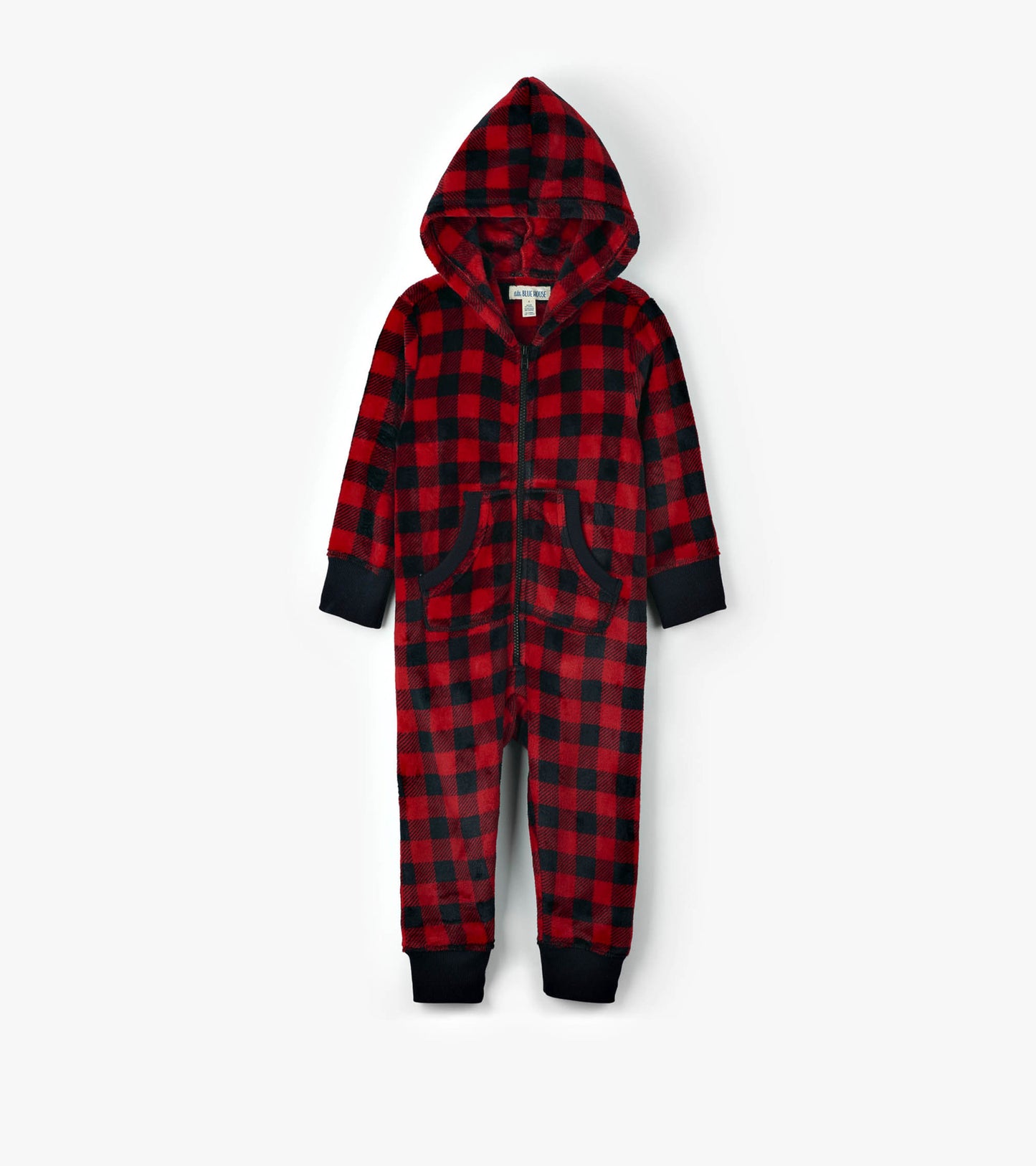 Kids Buffalo Plaid Hooded Fleece Jumpsuit