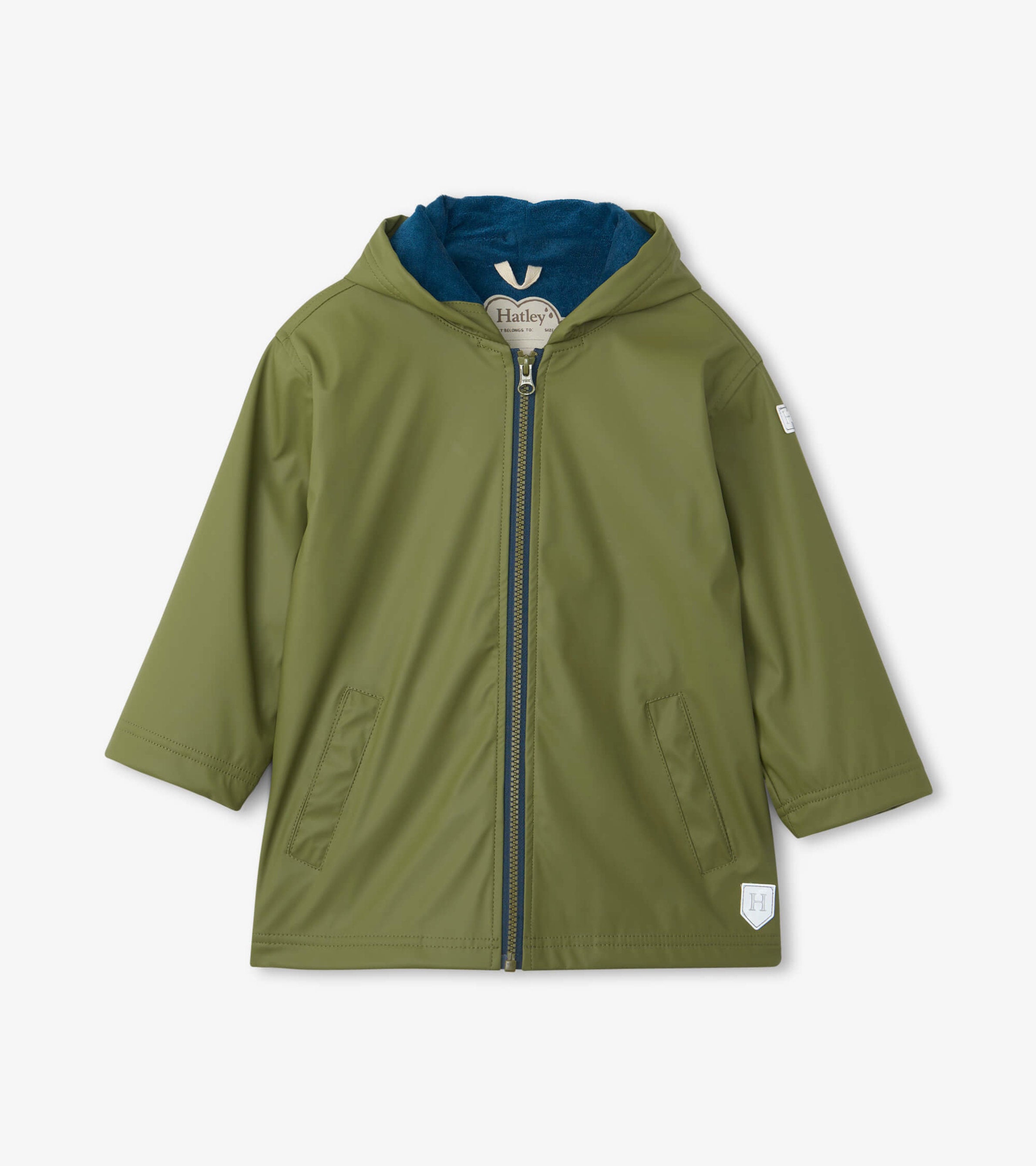 Kids Forest Green Zip-Up Rain Jacket