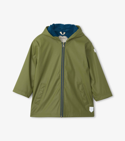 Kids Forest Green Zip-Up Rain Jacket