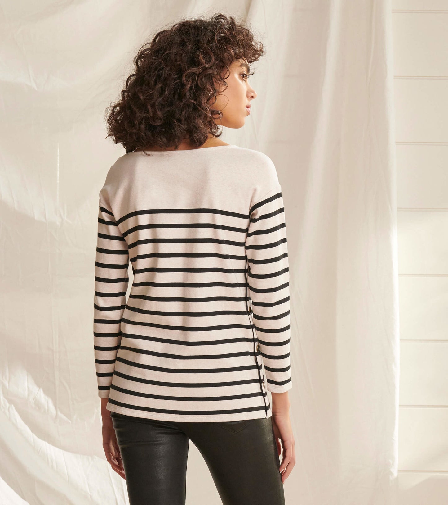 Ali Breton Top - Cream Melange Stripes