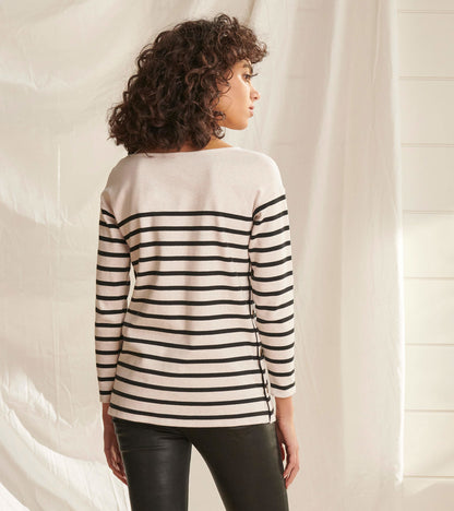 Ali Breton Top - Cream Melange Stripes