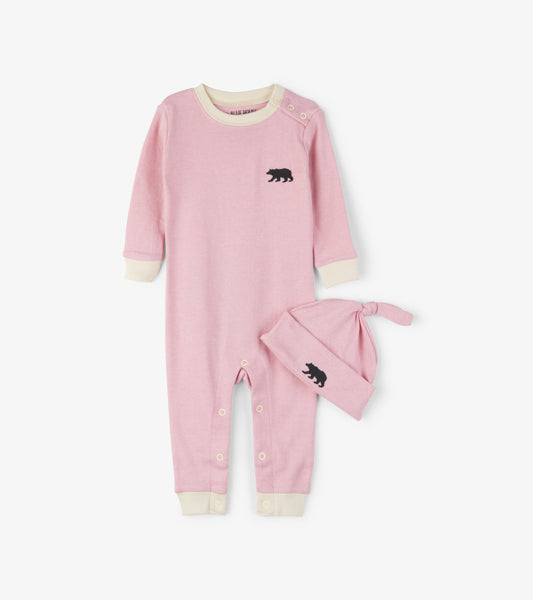 Pink Little Bear Bum Baby Sleeper & Hat