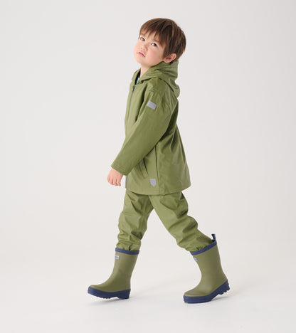 Kids Forest Green Zip-Up Rain Jacket