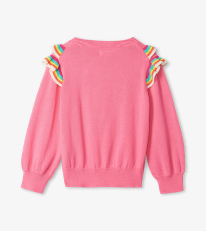 Girls Pink Rainbow Ruffle Sweater