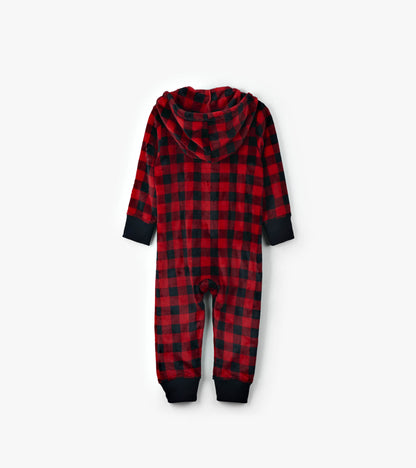 Kids Buffalo Plaid Hooded Fleece Jumpsuit