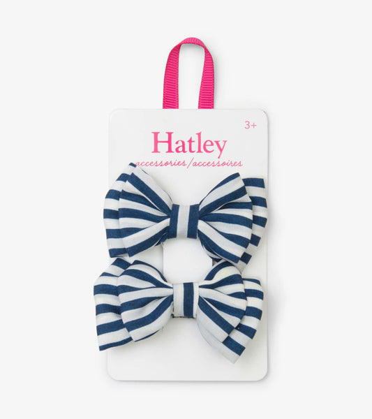 Navy Stripe Bows Hair Clips