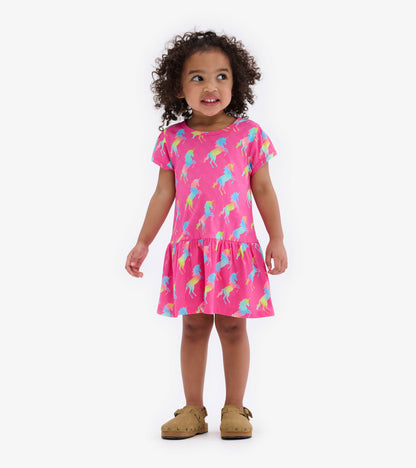 Unicorn Rainbow Toddler Gathered Dress