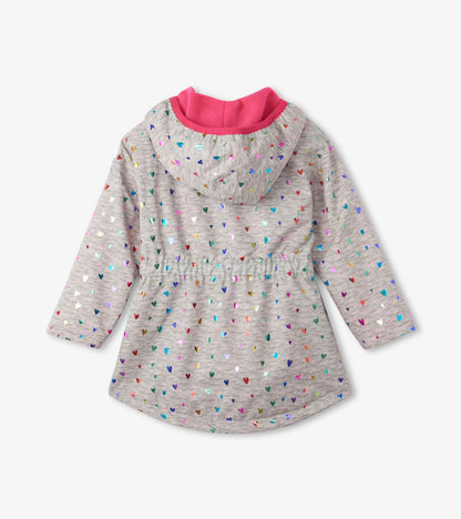 Girls Confetti Hearts Zip-Up Lightweight Rain Jacket