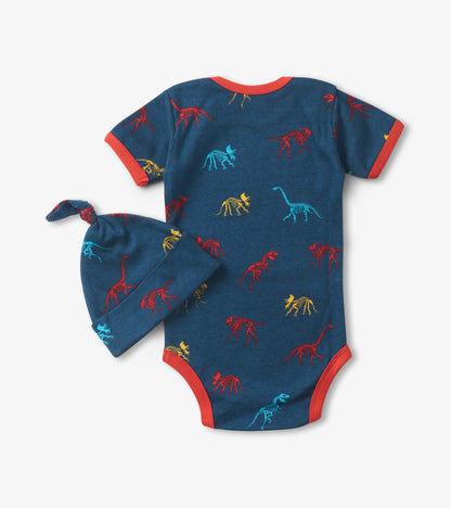 Dino Bones Baby Bodysuit With Hat