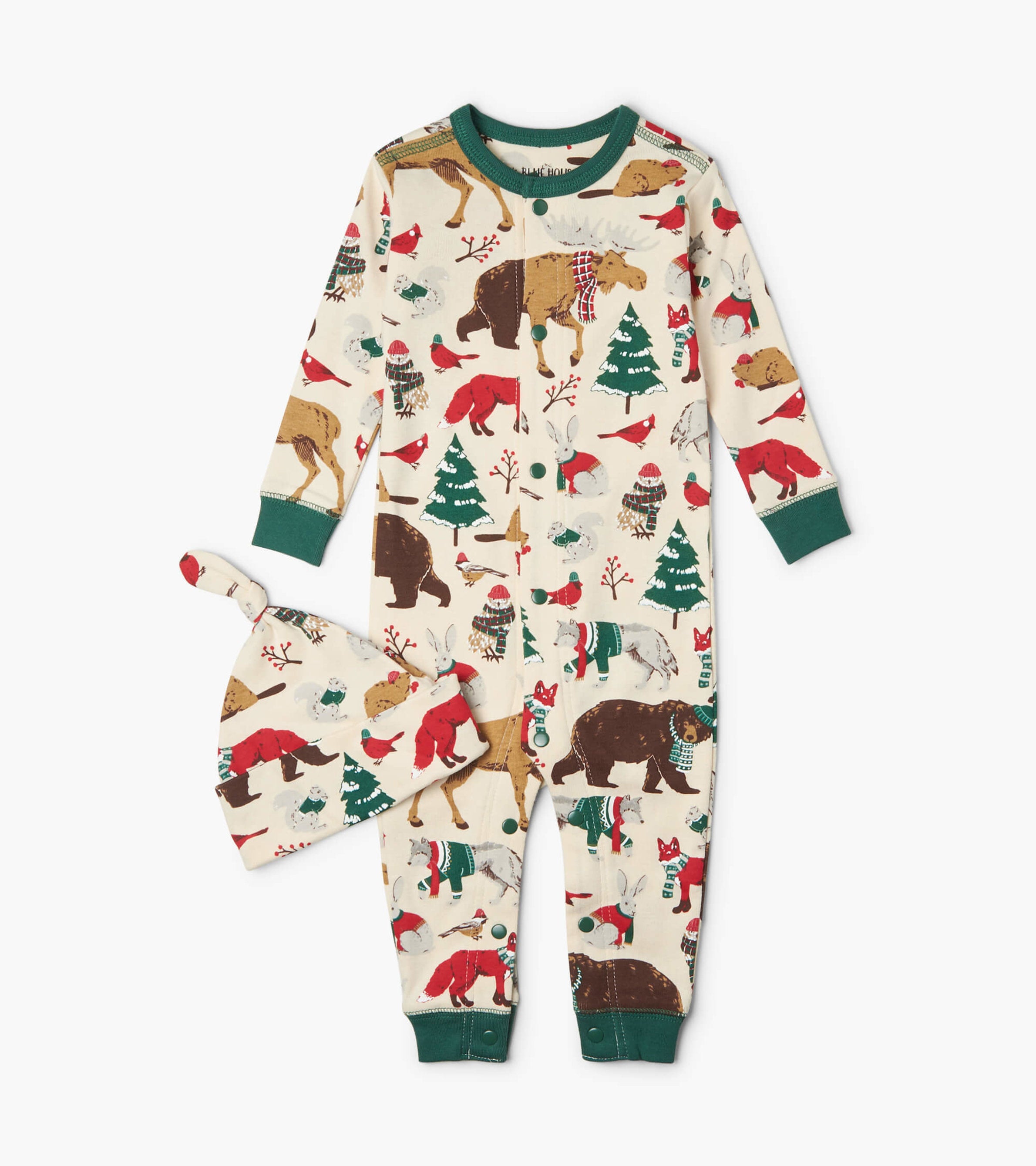 Woodland Winter Baby Coverall with Hat