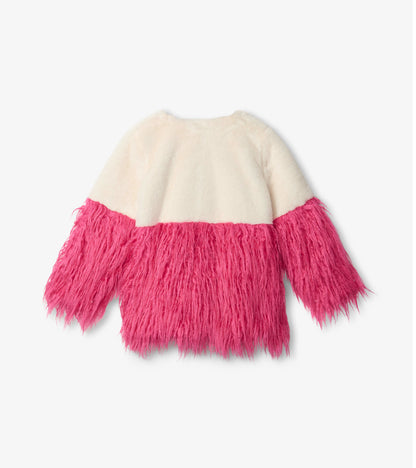 Girls Sheer Pink Faux Fur Jacket