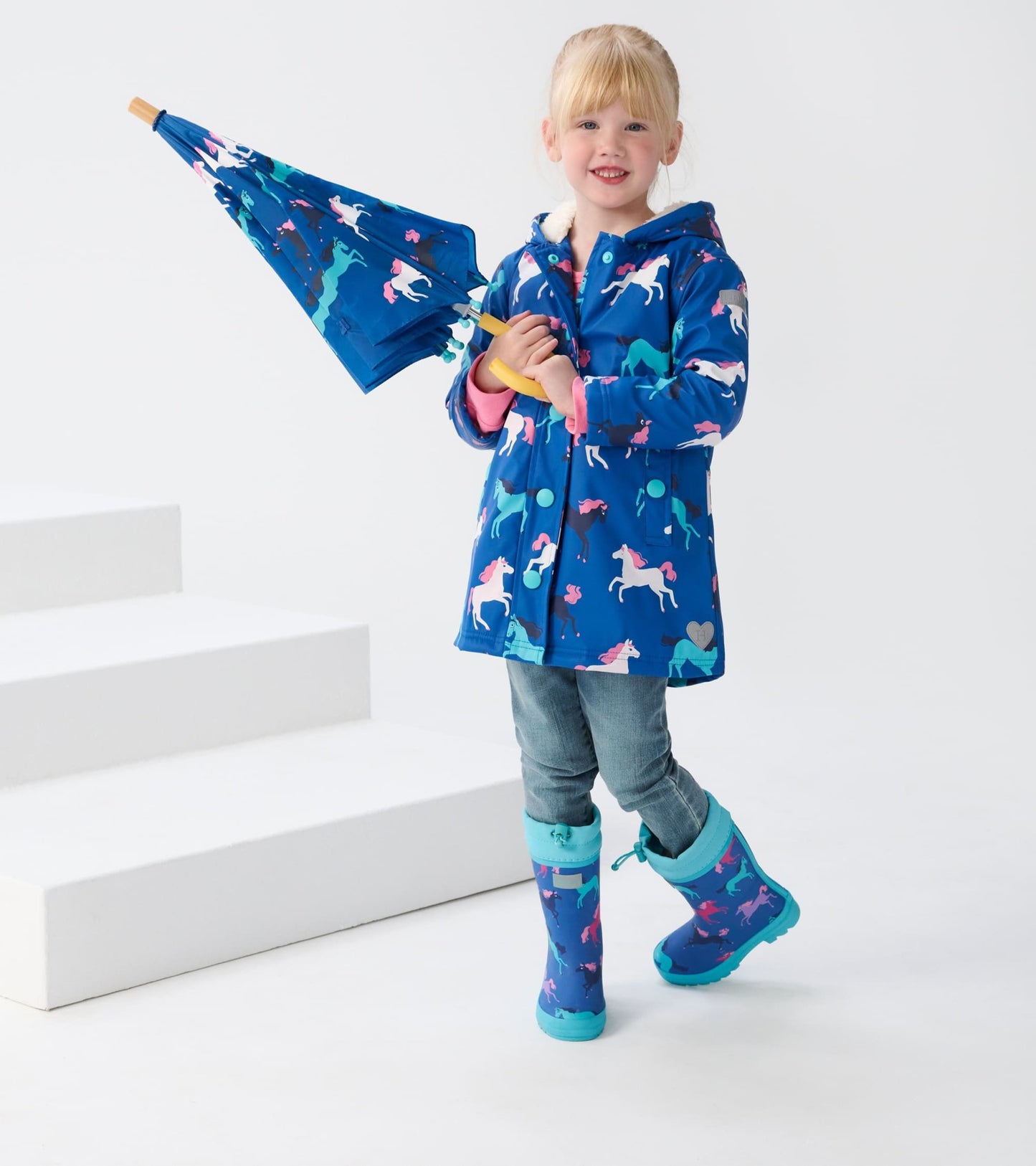 Prancing Horses Sherpa Lined Kids Rain Boots