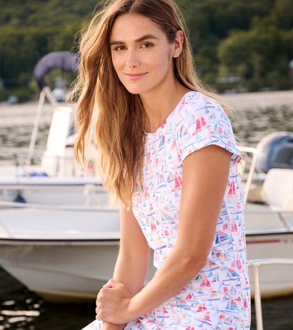 Women's Sailboat Print Crew Neck T-Shirt Dress