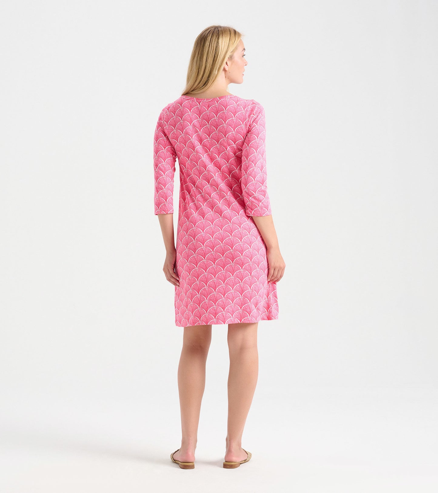 Women's Coral Fans 3/4 Sleeve Summer Dress