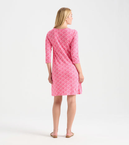 Women's Coral Fans 3/4 Sleeve Summer Dress