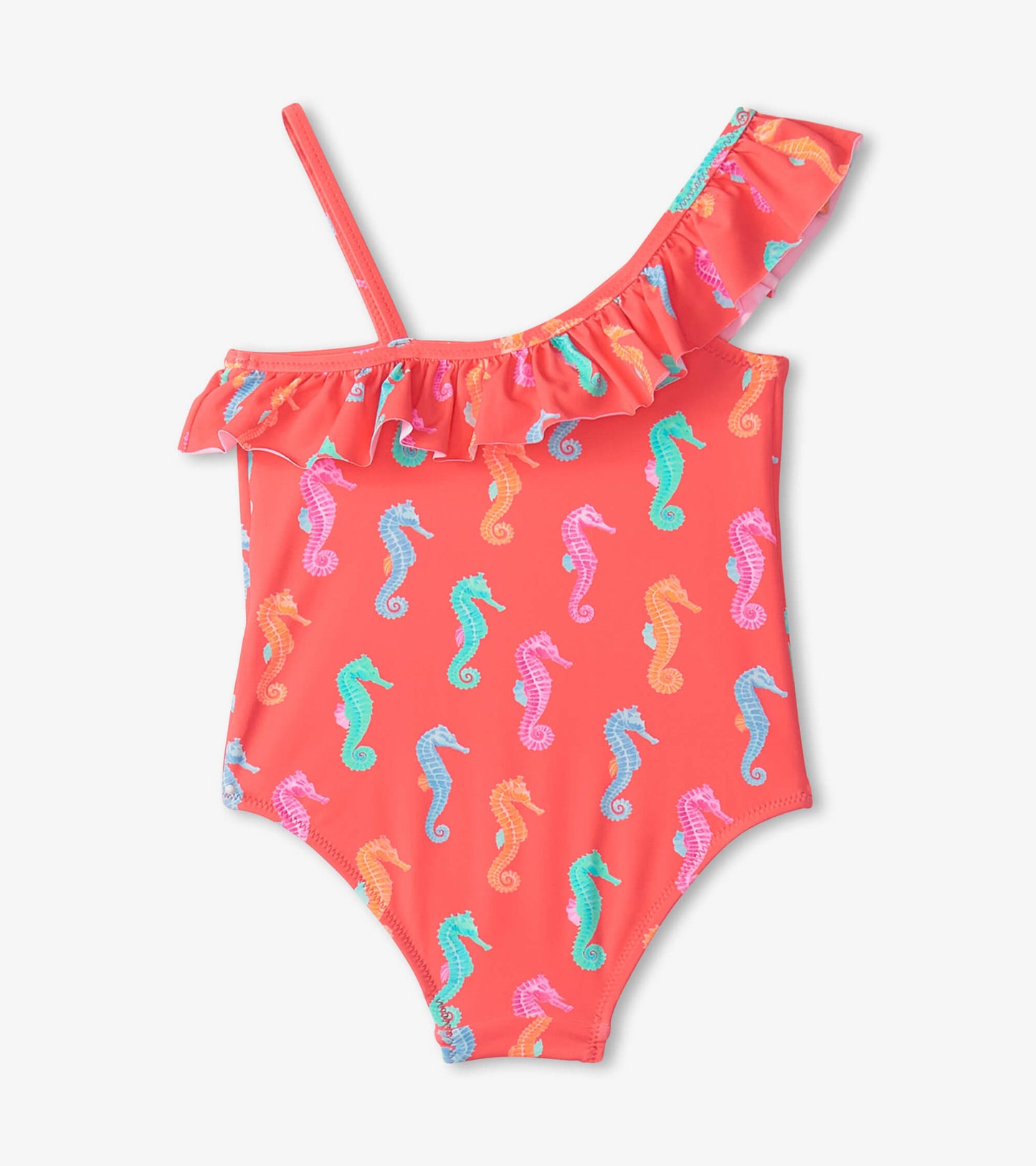 Girls Painted Sea Horses Ruffle Trim Swimsuit