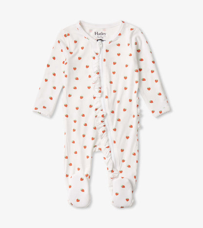 Baby Girls Ditsy Strawberries Footed Sleeper