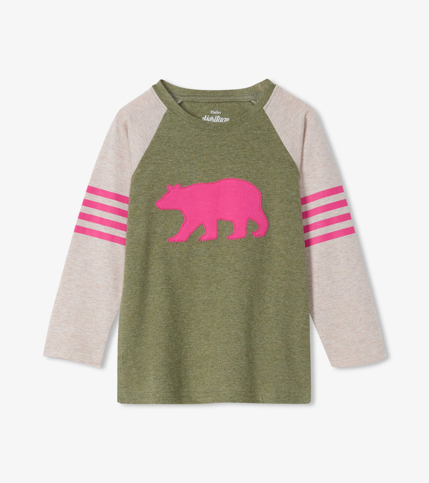 Forest Green Bear Kids Heritage Long Sleeve Raglan Tee