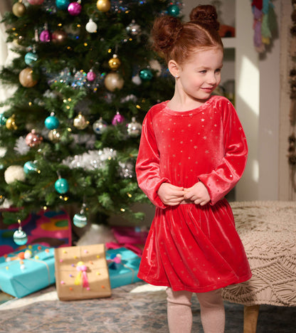 Girls Holiday Stars Crushed Velour Dress