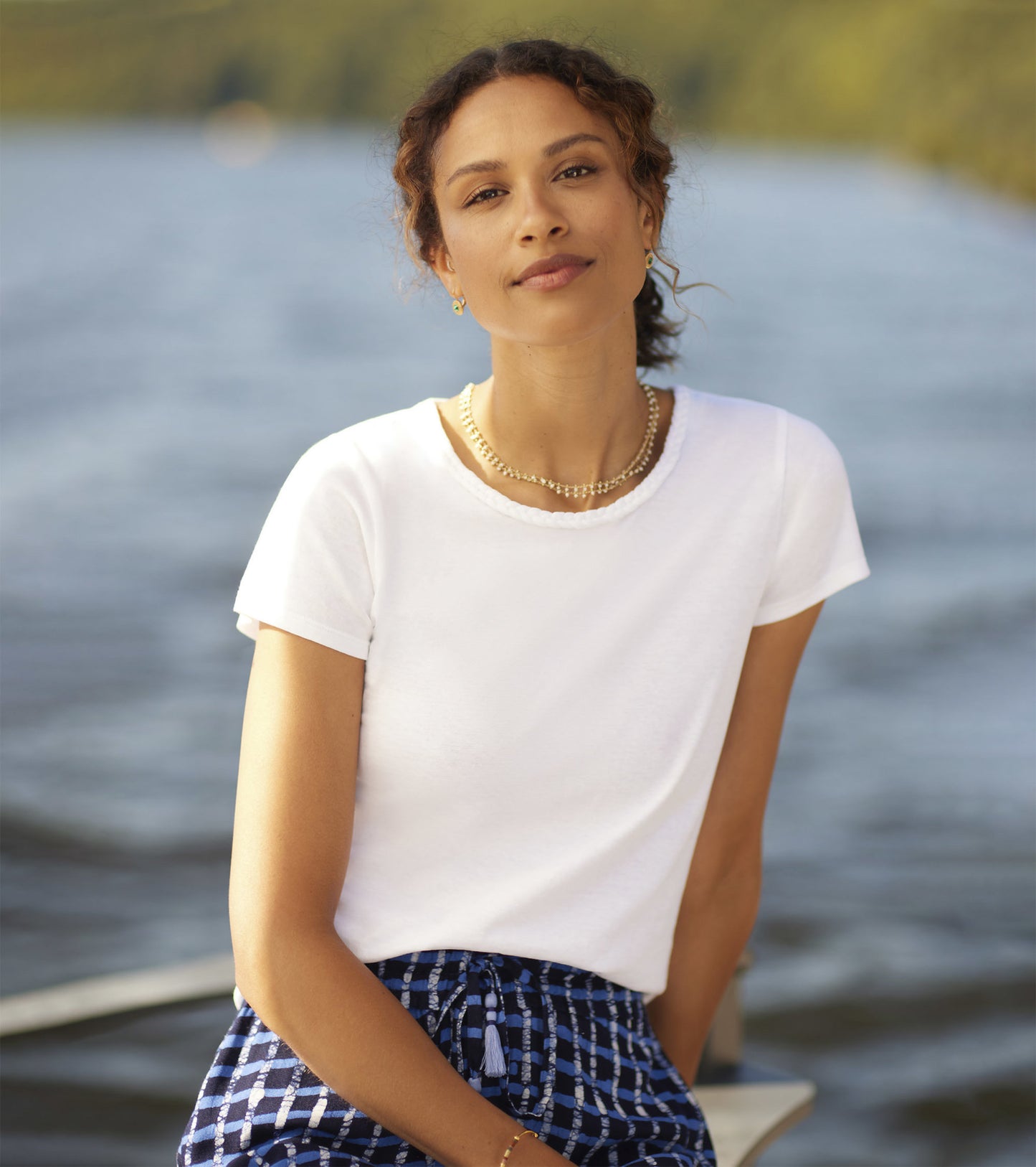 Braided Neck Tee - White