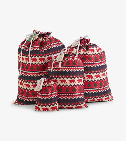 Fair Isle Bear Reusable Gift Bag Set