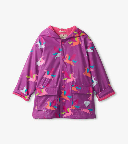 Girls Pretty Unicorn Colour Changing Button-Up Rain Jacket