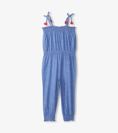 Girls Chambray Smocked Jumpsuit