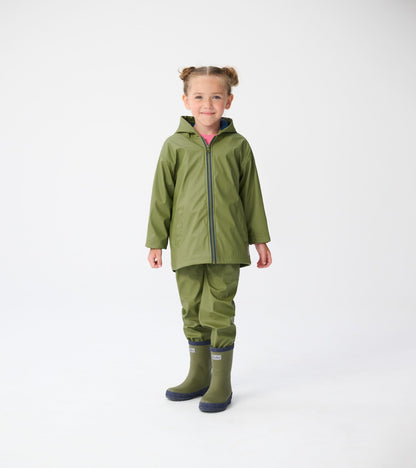 Kids Forest Green Zip-Up Rain Jacket