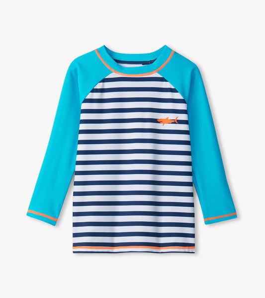 Boys Shark Stripes Long Sleeve Rashguard