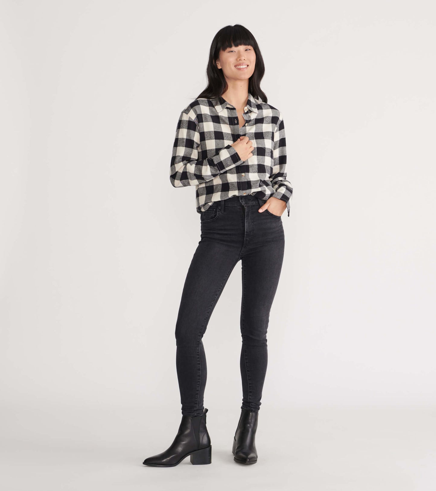 Black Plaid Women's Heritage Flannel Shirt