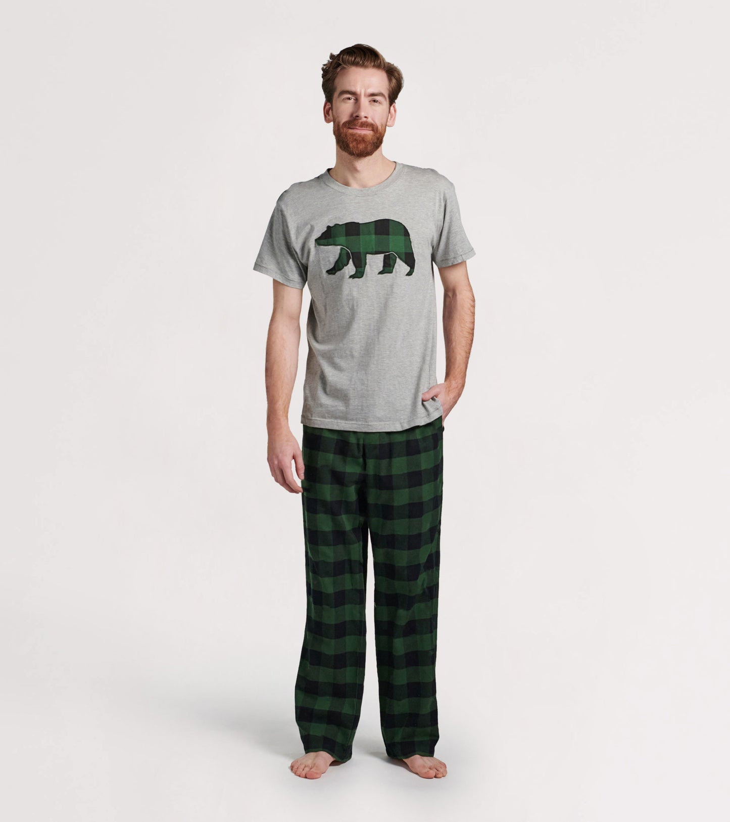 Forest Green Plaid Men's Flannel Pajama Pants