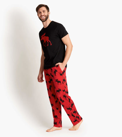 Moose On Red Men's Jersey Pajama Pants