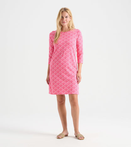 Women's Coral Fans 3/4 Sleeve Summer Dress