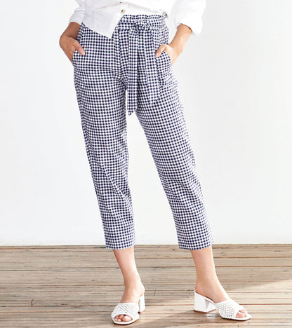 Paper Bag Pants - Navy Gingham