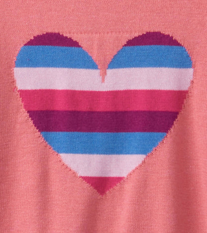 Striped Heart Ruffle Sleeve Sweater